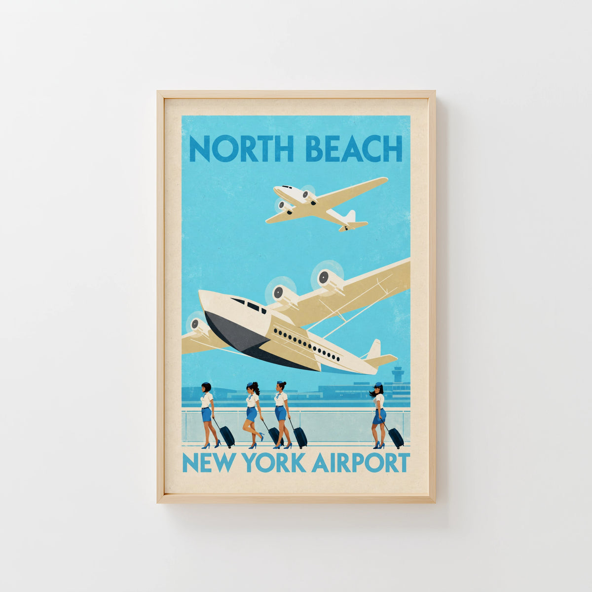 Vintage New York Airport Poster, Aviation Wall Art Print