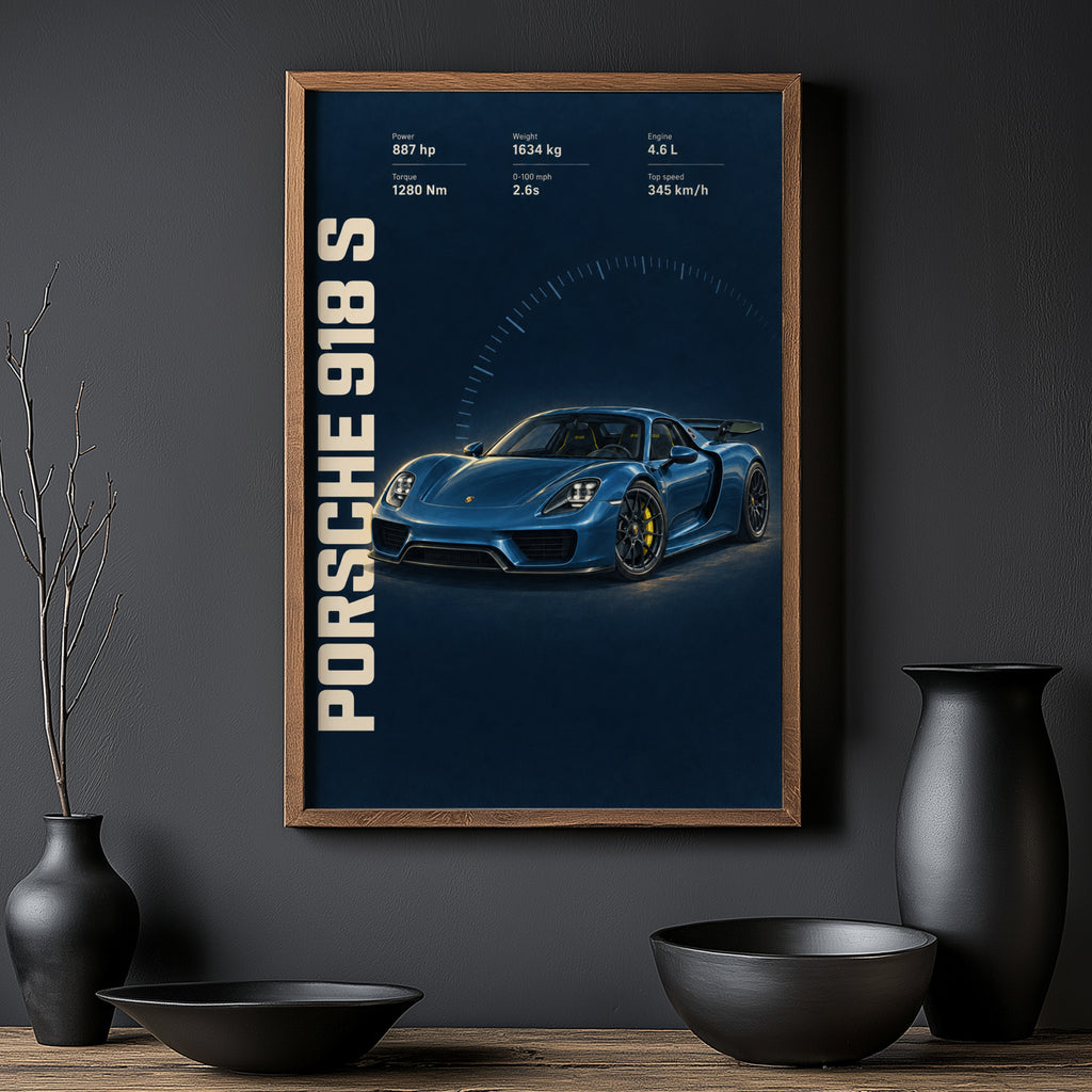 Vintage Porsche 918 S Car Print, Supercar Poster