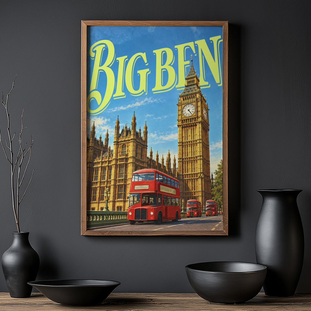 Vintage Big Ben Poster, London Wall Art, Bus Print