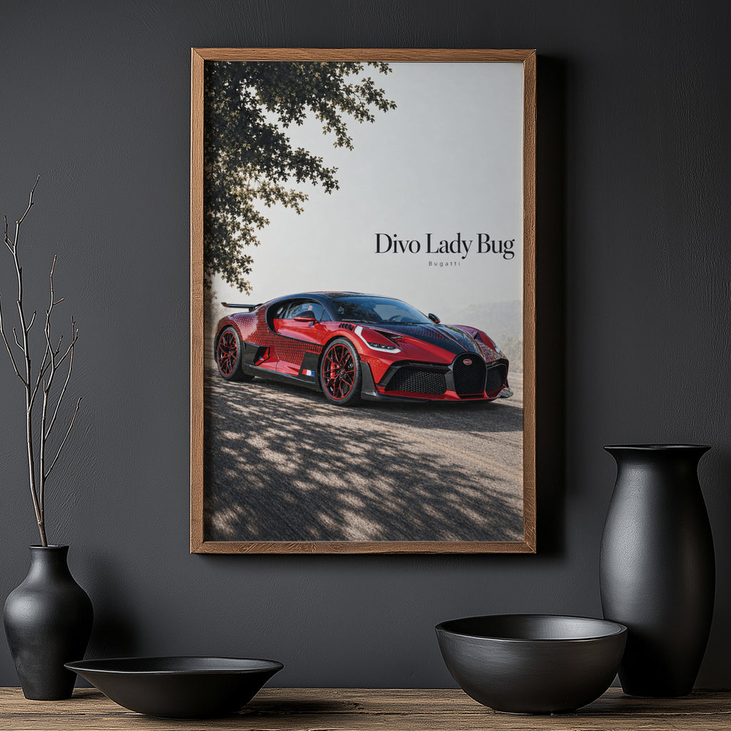 Vintage Bugatti Divo Lady Bug Print, Car Wall Art