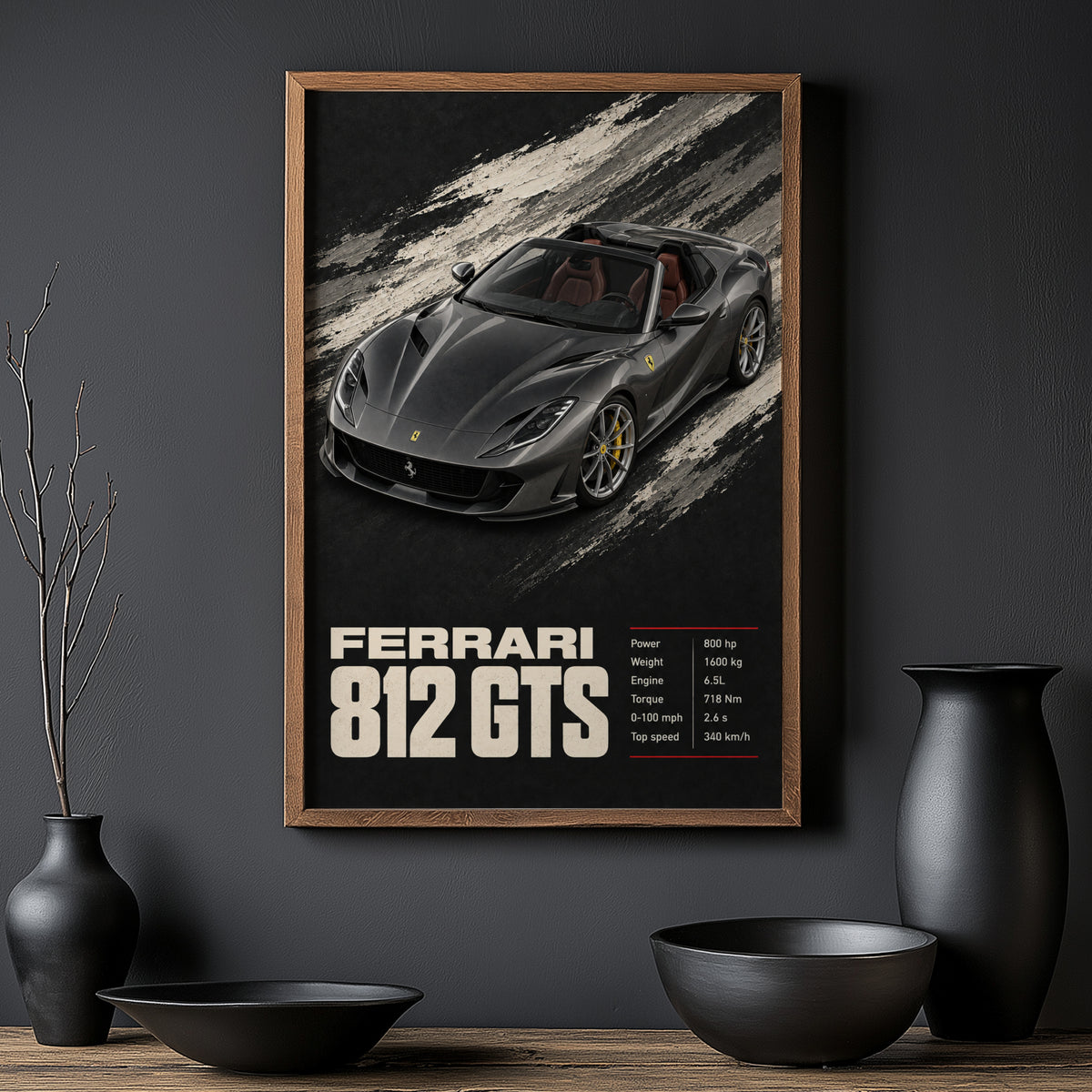 Vintage Ferrari 812 GTS Print, Supercar Wall Art