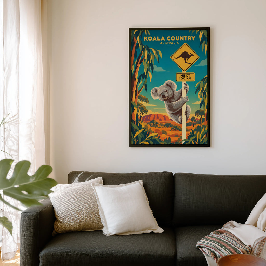 Vintage Koala Australia Poster, Outback Wall Art, Print
