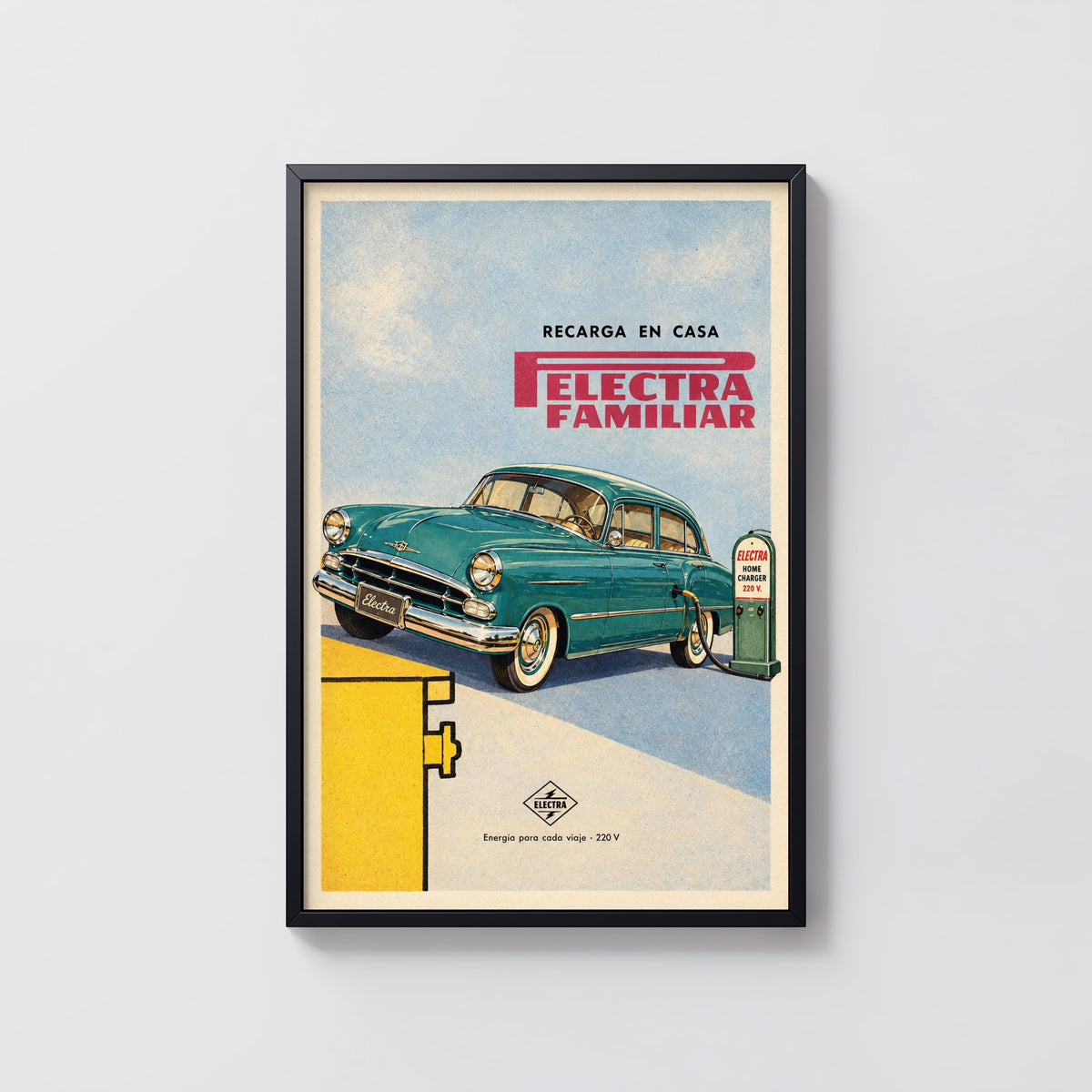Vintage Teal Car Poster, Retro Advert Wall Art, Print