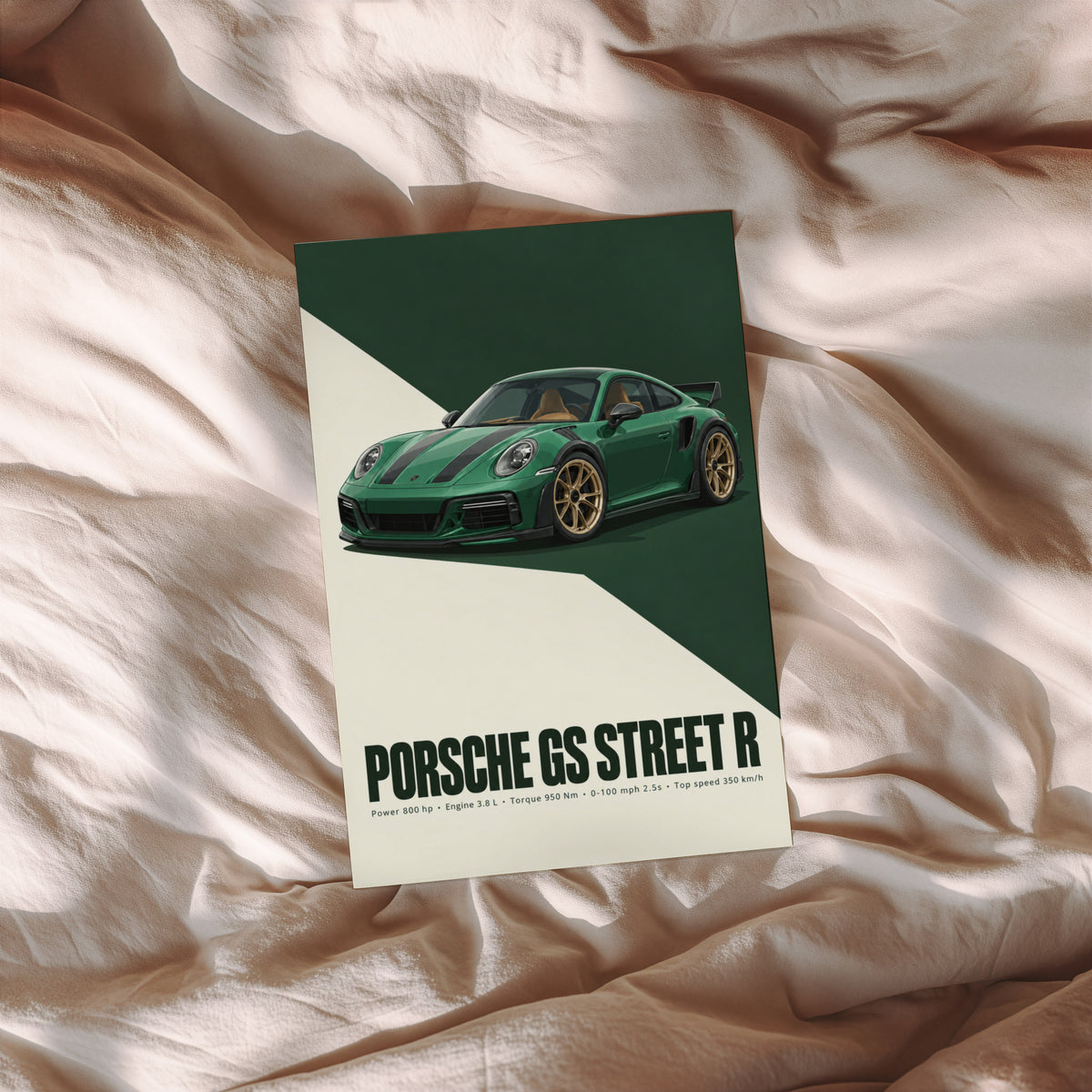 Vintage Porsche GS Street R Print, Green Car Art