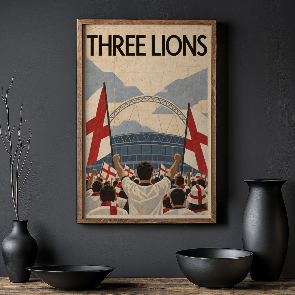 Vintage England Football Poster, Wembley Wall Art