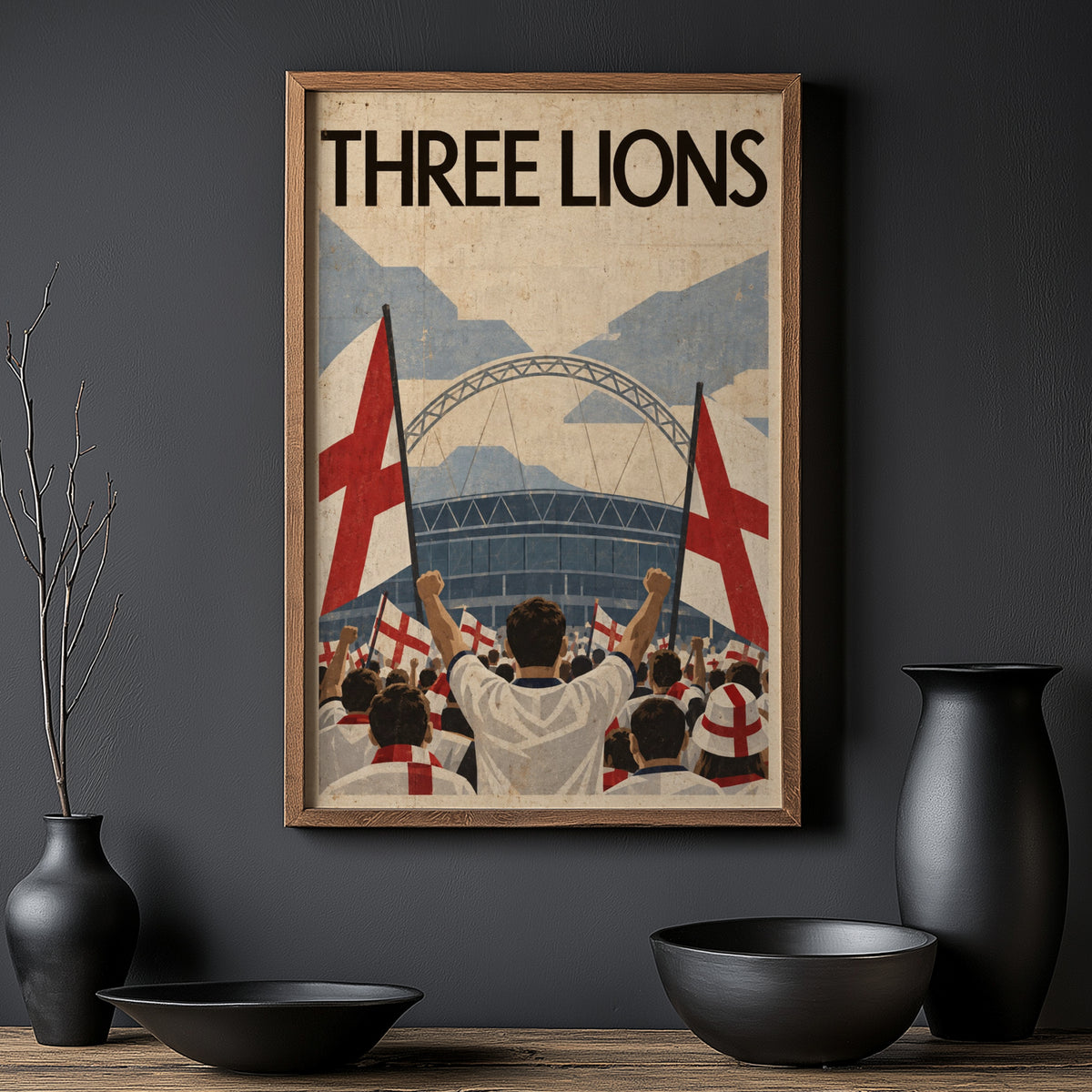 Vintage England Football Poster, Wembley Wall Art