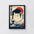 Vintage Japanese Cat Print, Great Wave Poster Wall Art