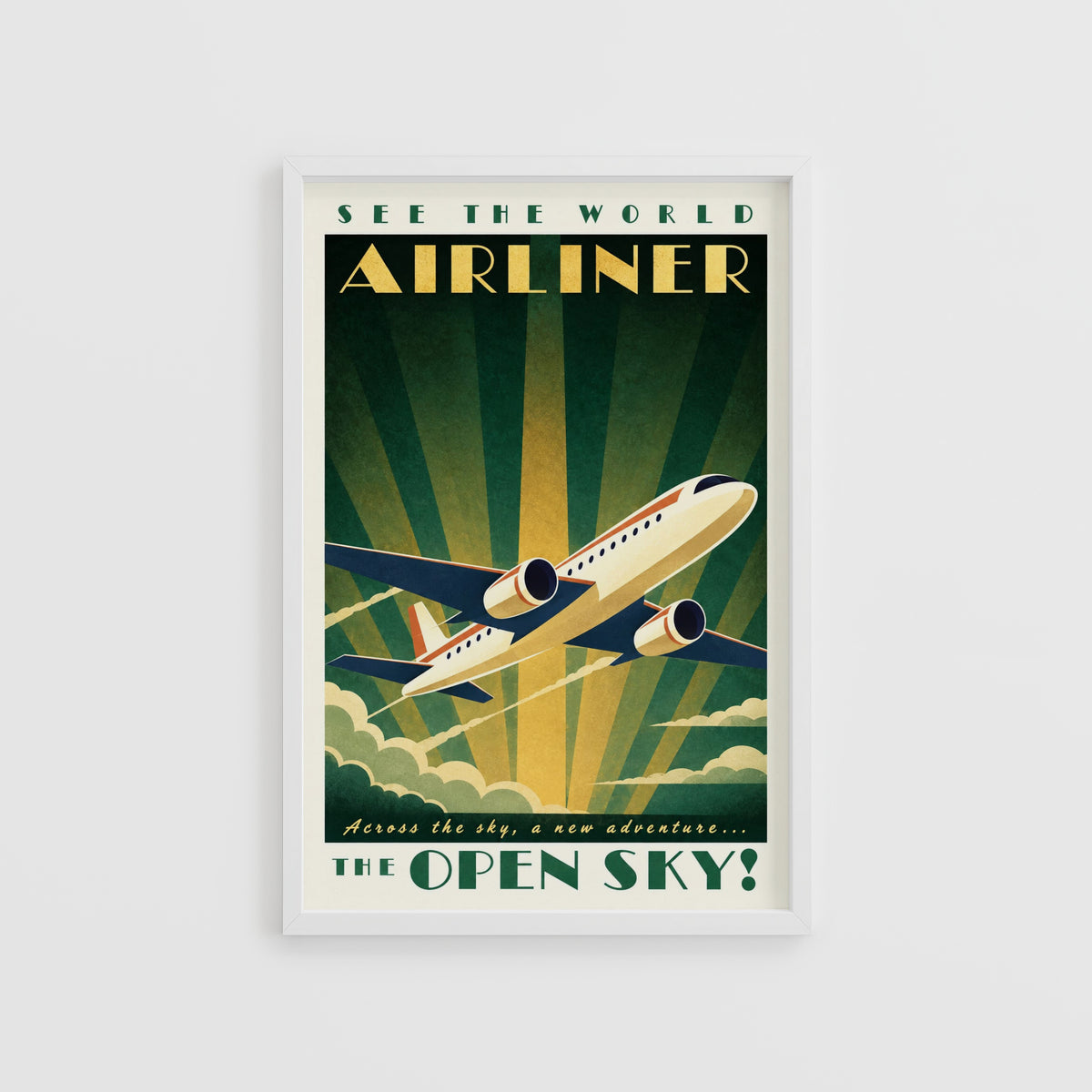 Vintage Airliner Poster, Art Deco Wall Art, Aviation Print