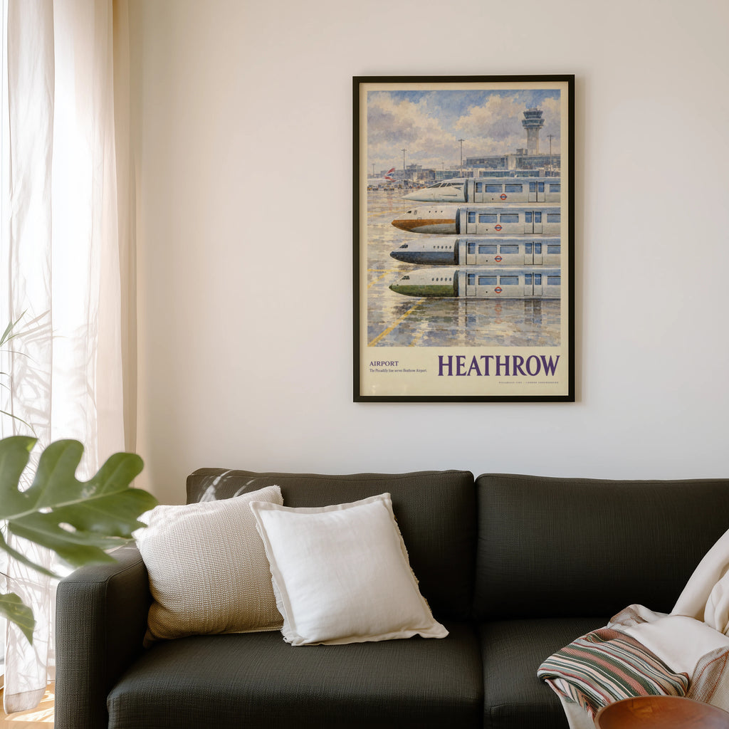 Vintage Heathrow Airport Poster, London Underground Print