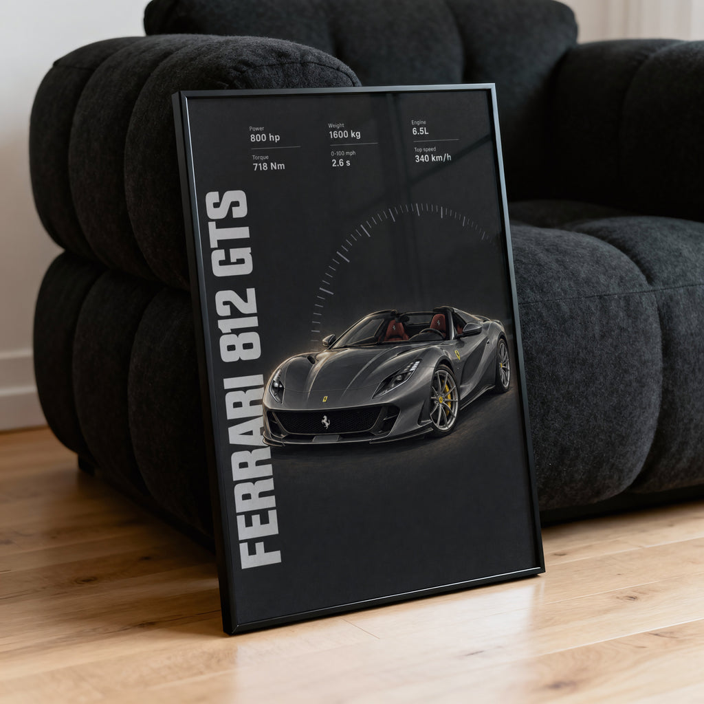 Vintage Ferrari 812 GTS Print, Supercar Wall Art