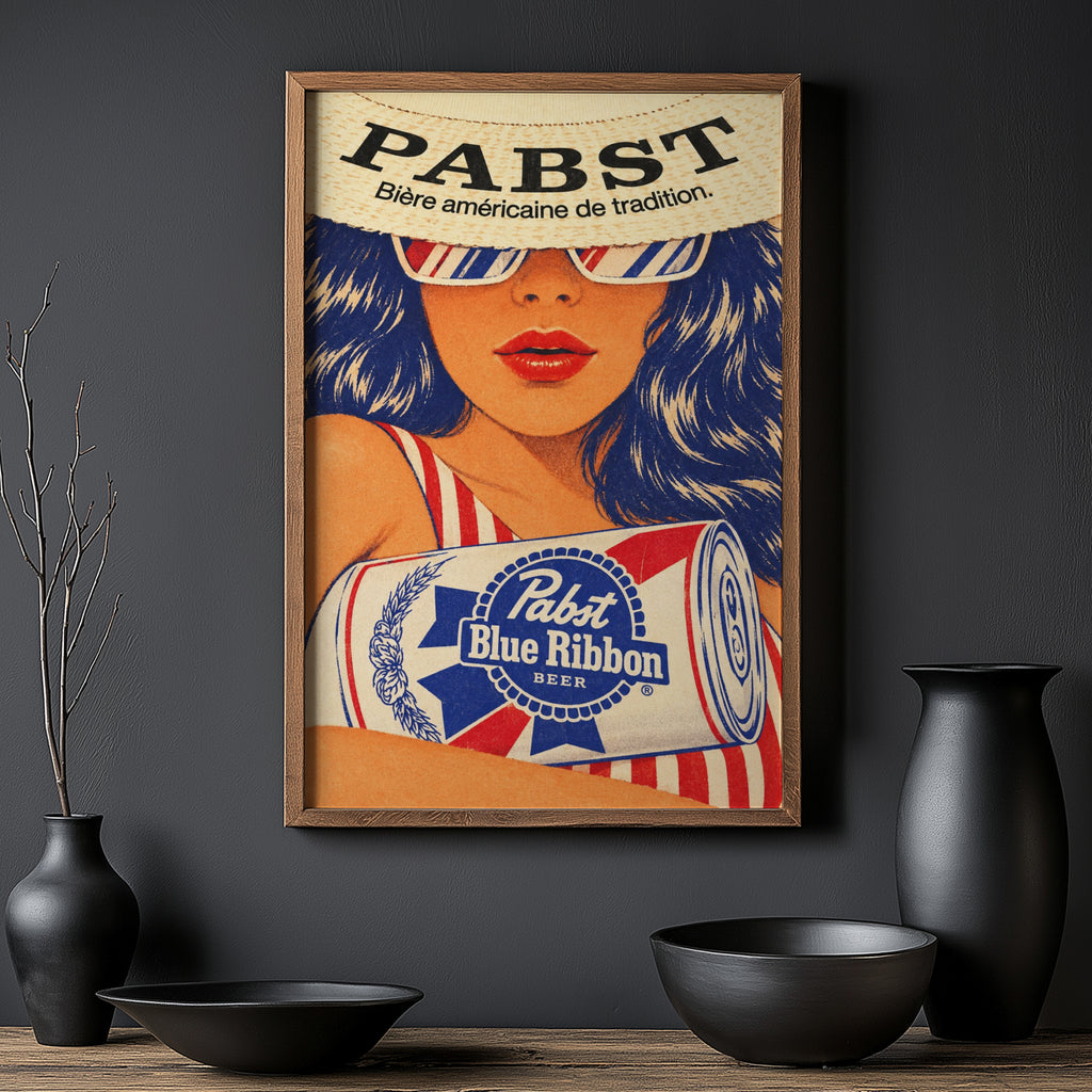 Vintage Pabst Blue Ribbon Beer Print, Retro Poster