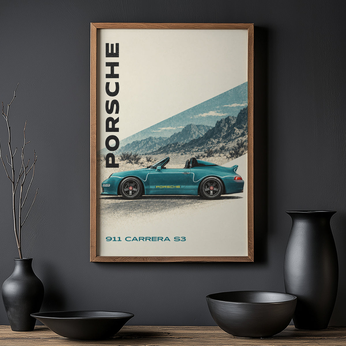 Vintage Porsche 911 Carrera S3 Print, Teal Car Art