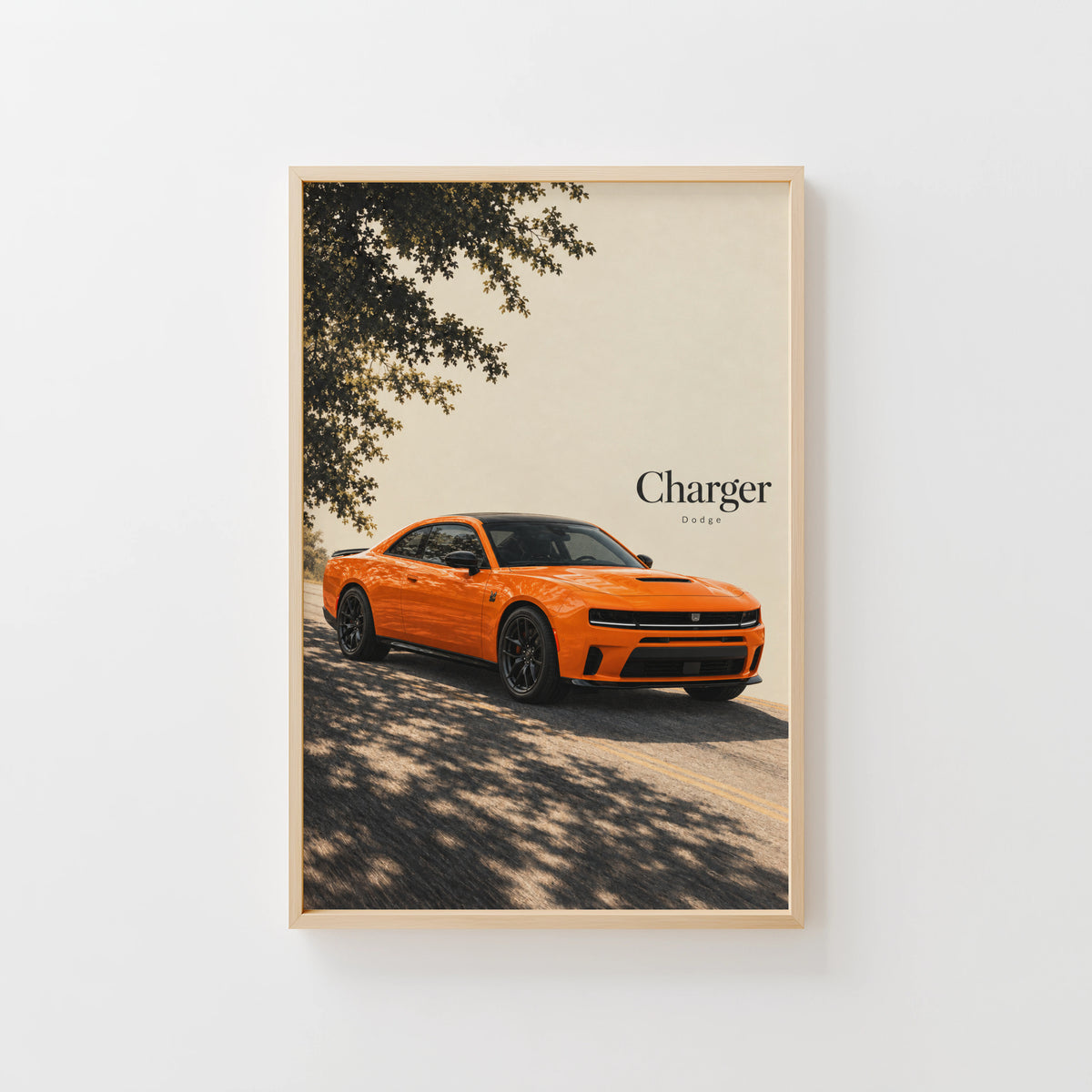 Vintage Dodge Charger Print, Orange Muscle Car Art