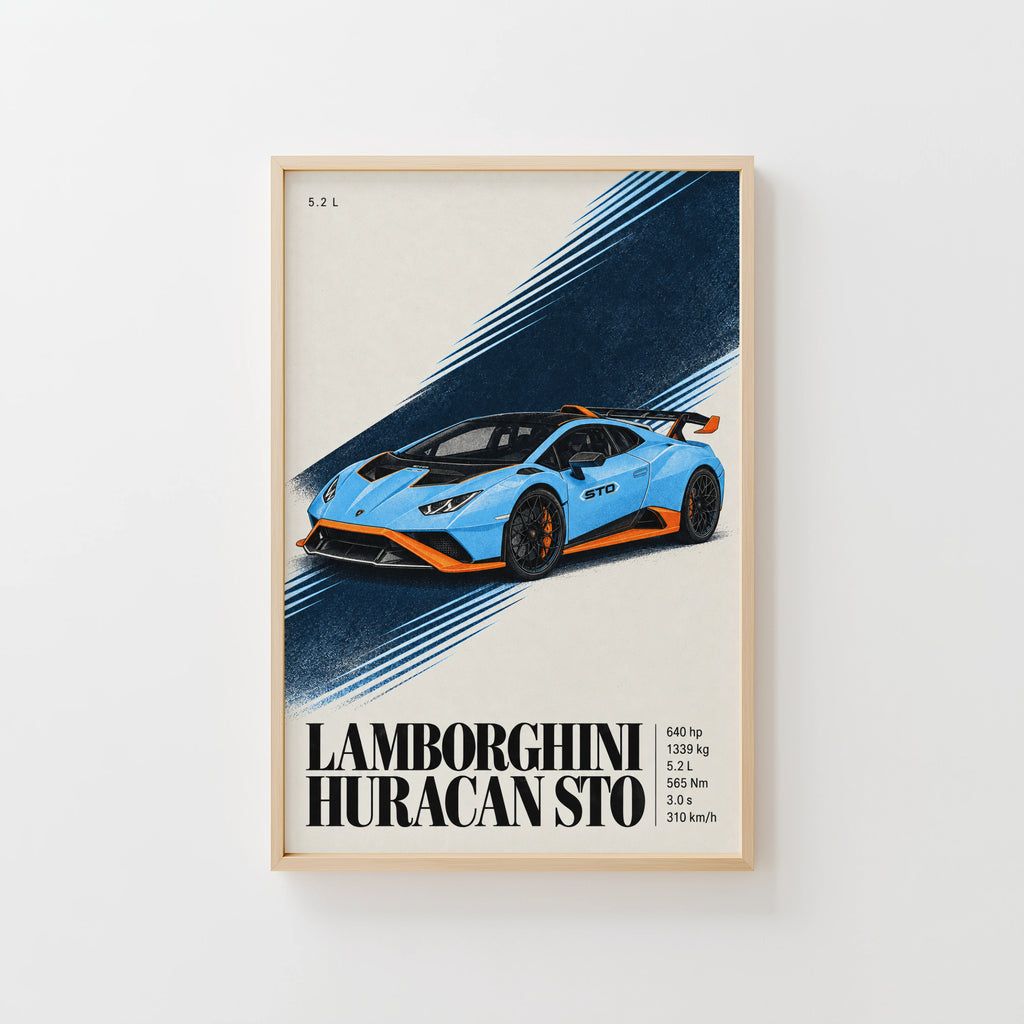 Vintage Lamborghini Huracan STO Print, Car Art