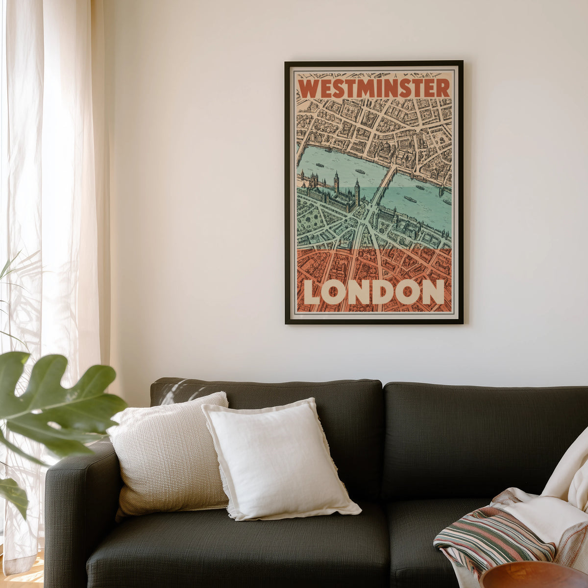 Vintage Westminster London Poster, Map Wall Art Print