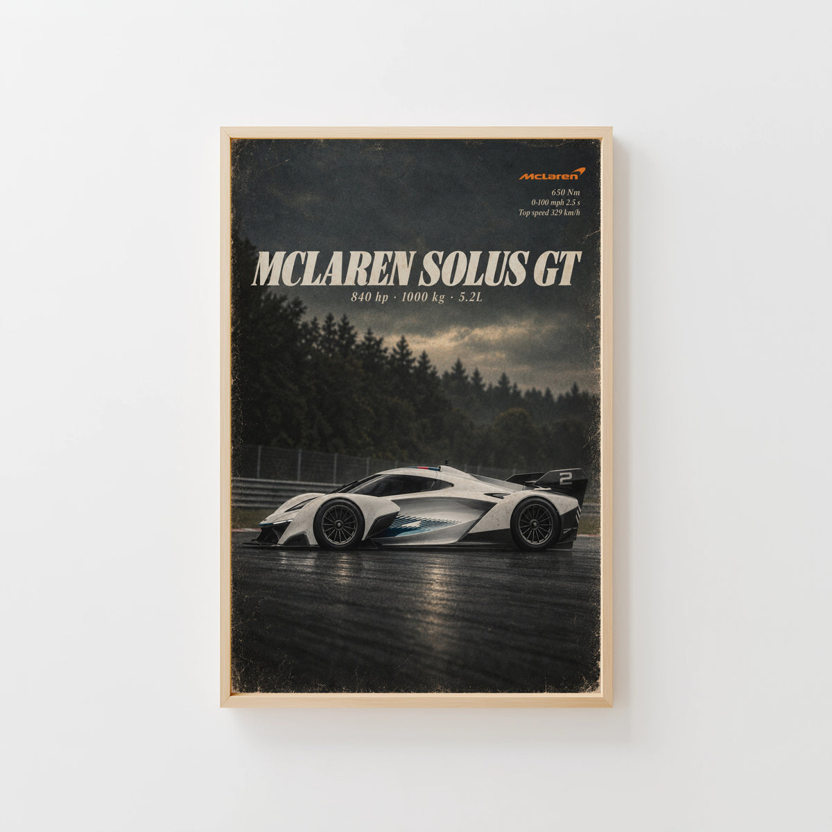 Vintage McLaren Solus GT Print, Supercar Wall Art