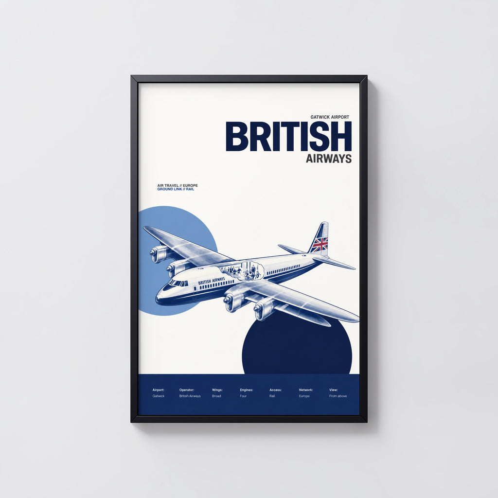 Vintage British Airways Poster, Gatwick Aviation Print