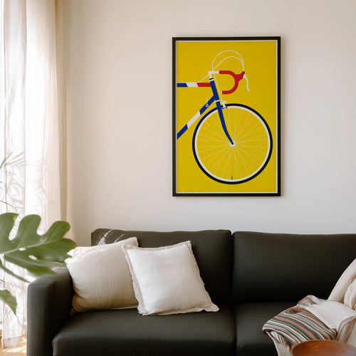 Vintage Cycling Poster, Yellow Bicycle Wall Art Print