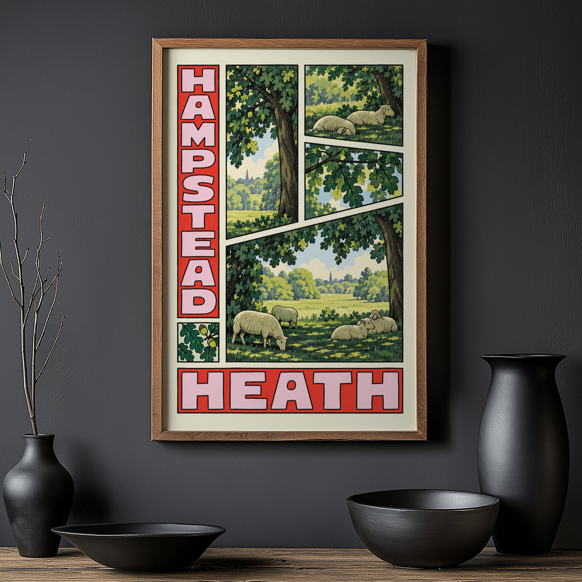 Vintage Hampstead Heath Poster, London Wall Art, Sheep Print