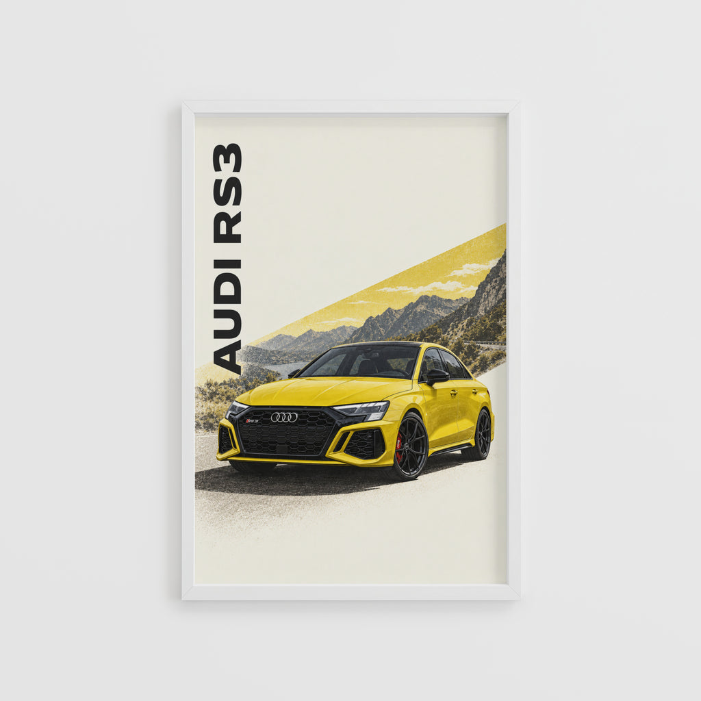 Vintage Audi RS3 Print, Yellow Car Wall Art