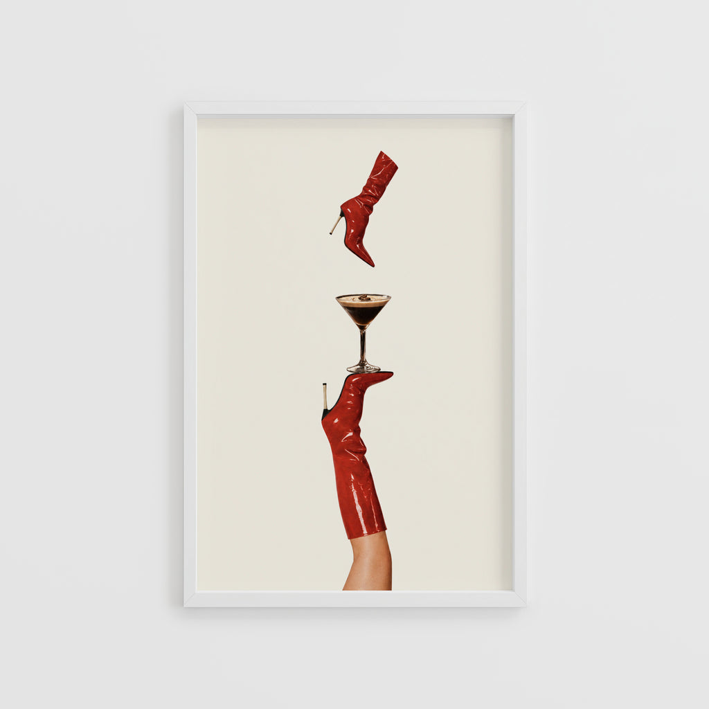 Vintage Espresso Martini Print Poster, Red Boot Art