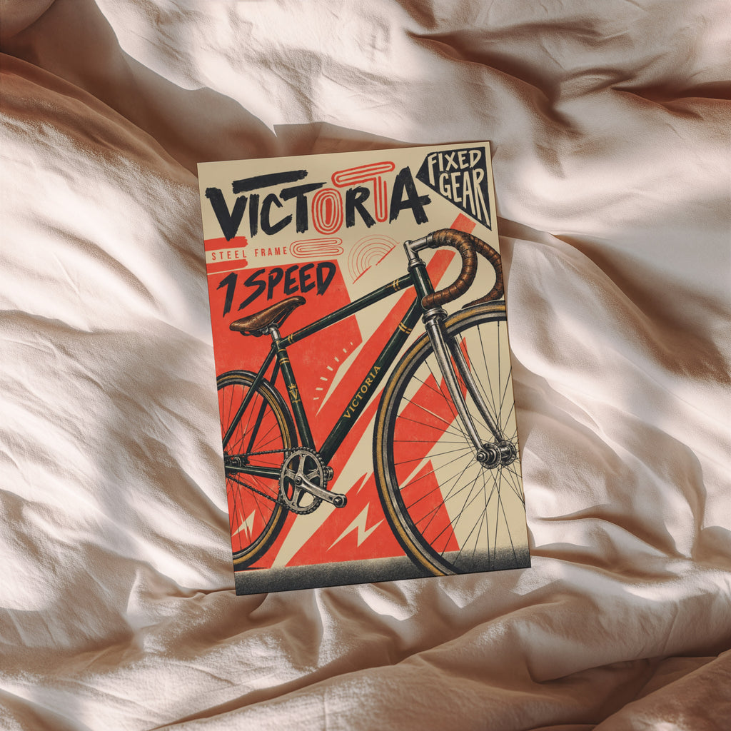 Vintage Fixed Gear Bike Poster, Cycling Wall Art Print