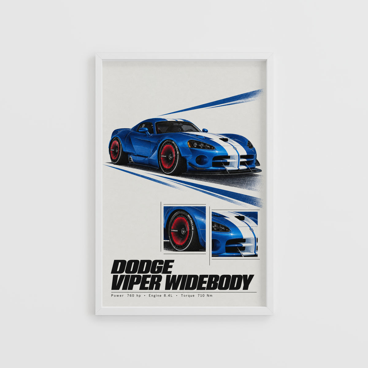 Vintage Dodge Viper Widebody Print, Car Wall Art