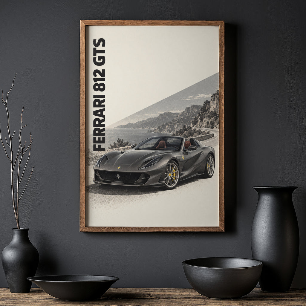 Vintage Ferrari 812 GTS Print, Supercar Wall Art