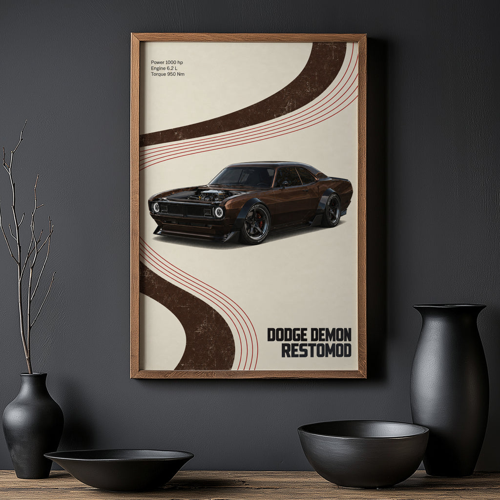 Vintage Dodge Demon Restomod Print and Poster, Car Art