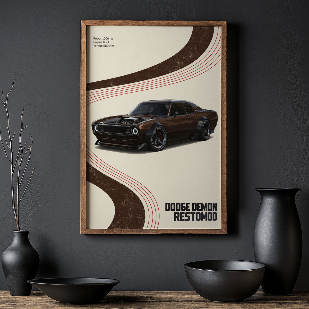 Vintage Dodge Demon Restomod Print and Poster, Car Art