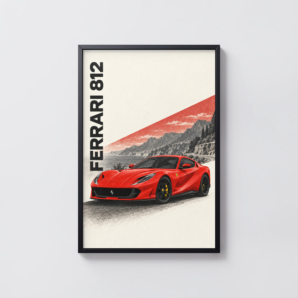 Vintage Ferrari 812 Print, Red Supercar Wall Art
