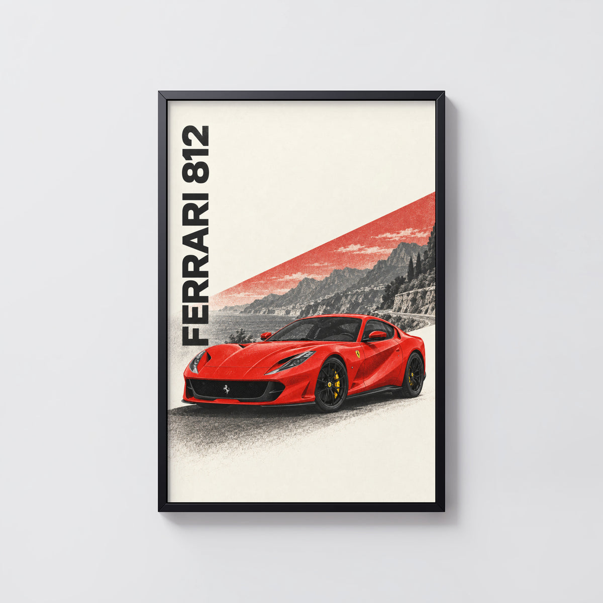 Vintage Ferrari 812 Print, Red Supercar Wall Art