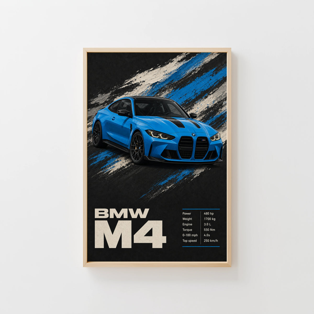 Vintage BMW M4 Print, Blue Car Wall Art
