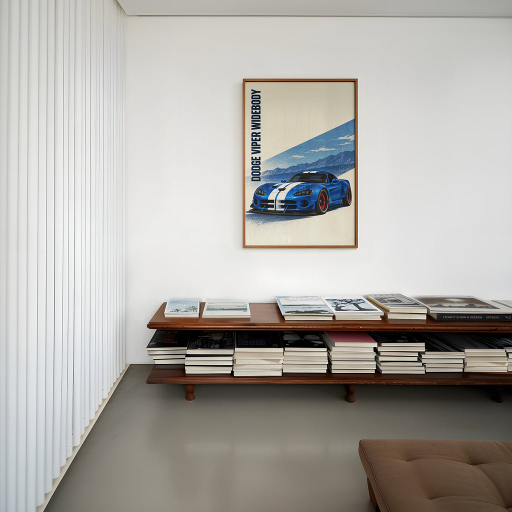 Vintage Dodge Viper Print, Blue Car Wall Art