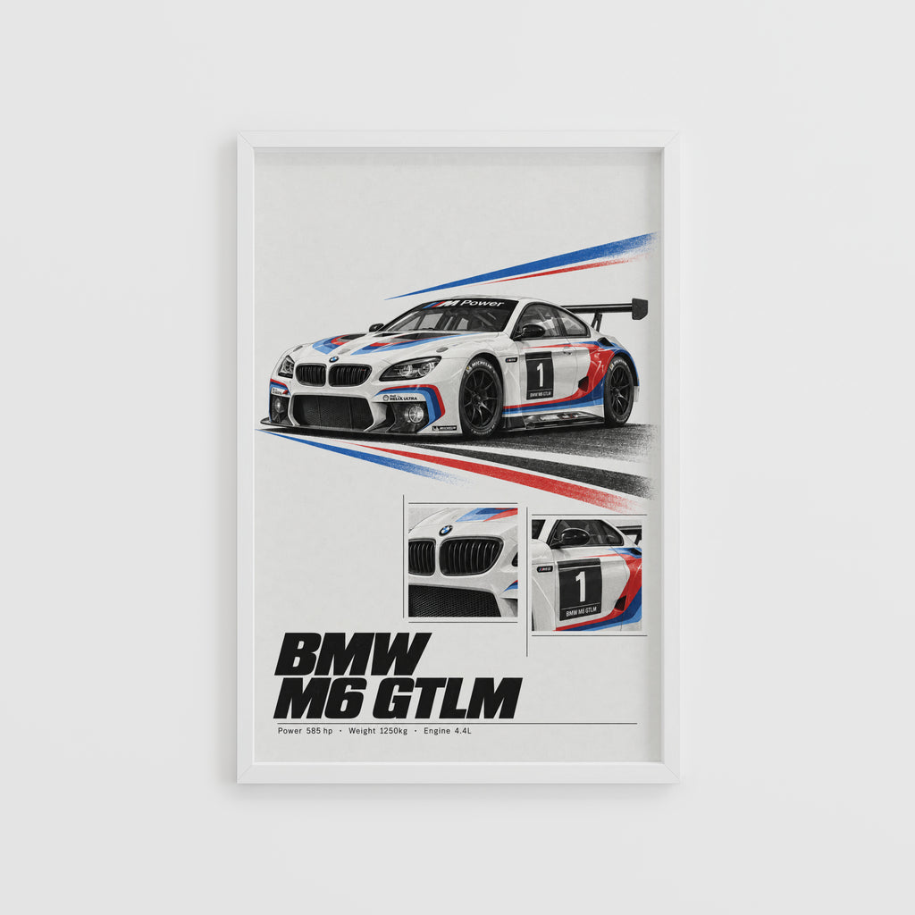 Vintage BMW M6 GTLM Print, Racing Car Wall Art