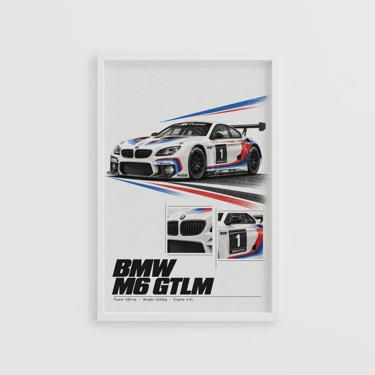 Vintage BMW M6 GTLM Print, Racing Car Wall Art