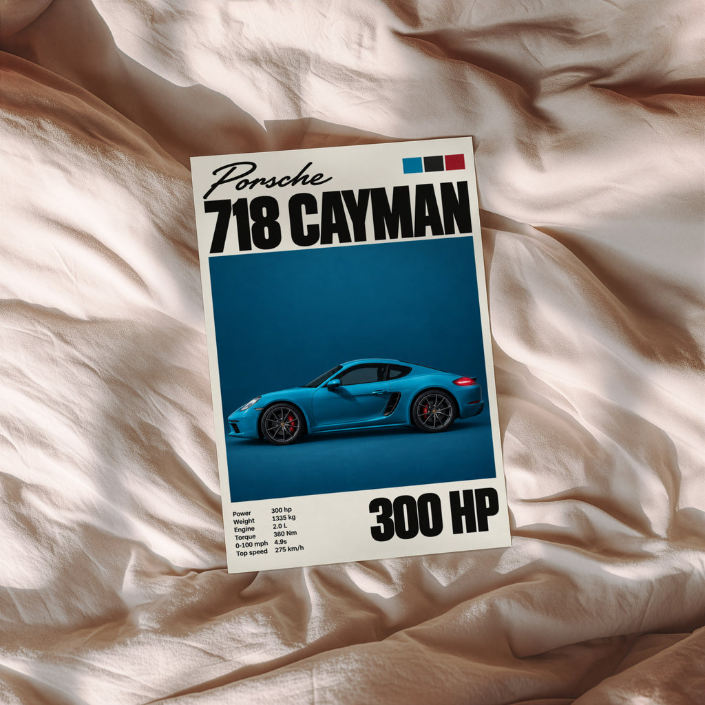 Vintage Porsche Cayman Print, Car Wall Art