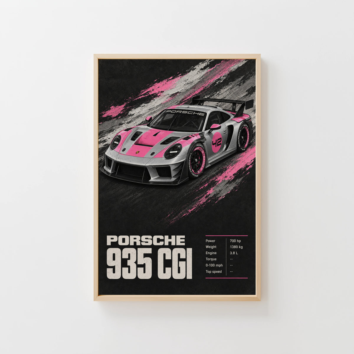 Vintage Porsche 935 Print, Pink Race Car Wall Art