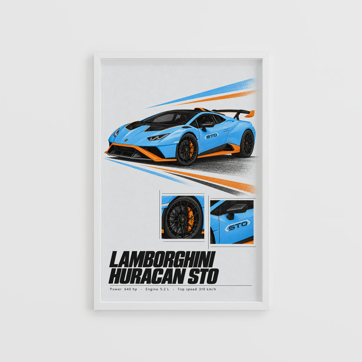 Vintage Lamborghini Huracan STO Print, Car Wall Art