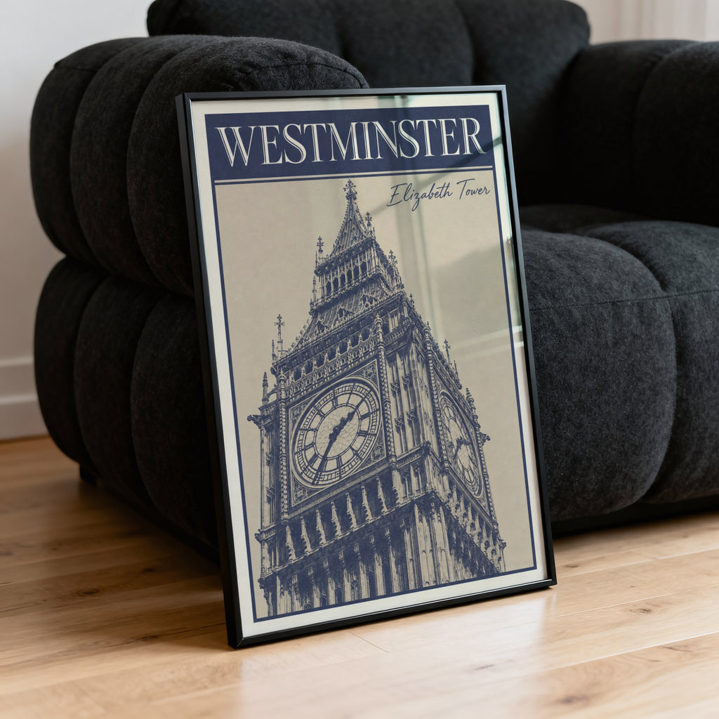 Vintage Westminster Poster, Elizabeth Tower Wall Art