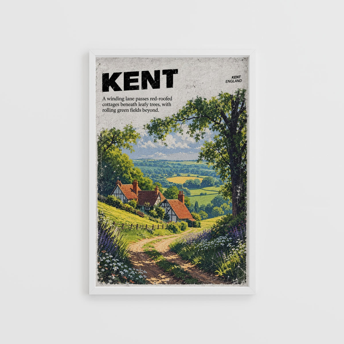 Vintage Kent Countryside Poster, England Wall Art Print