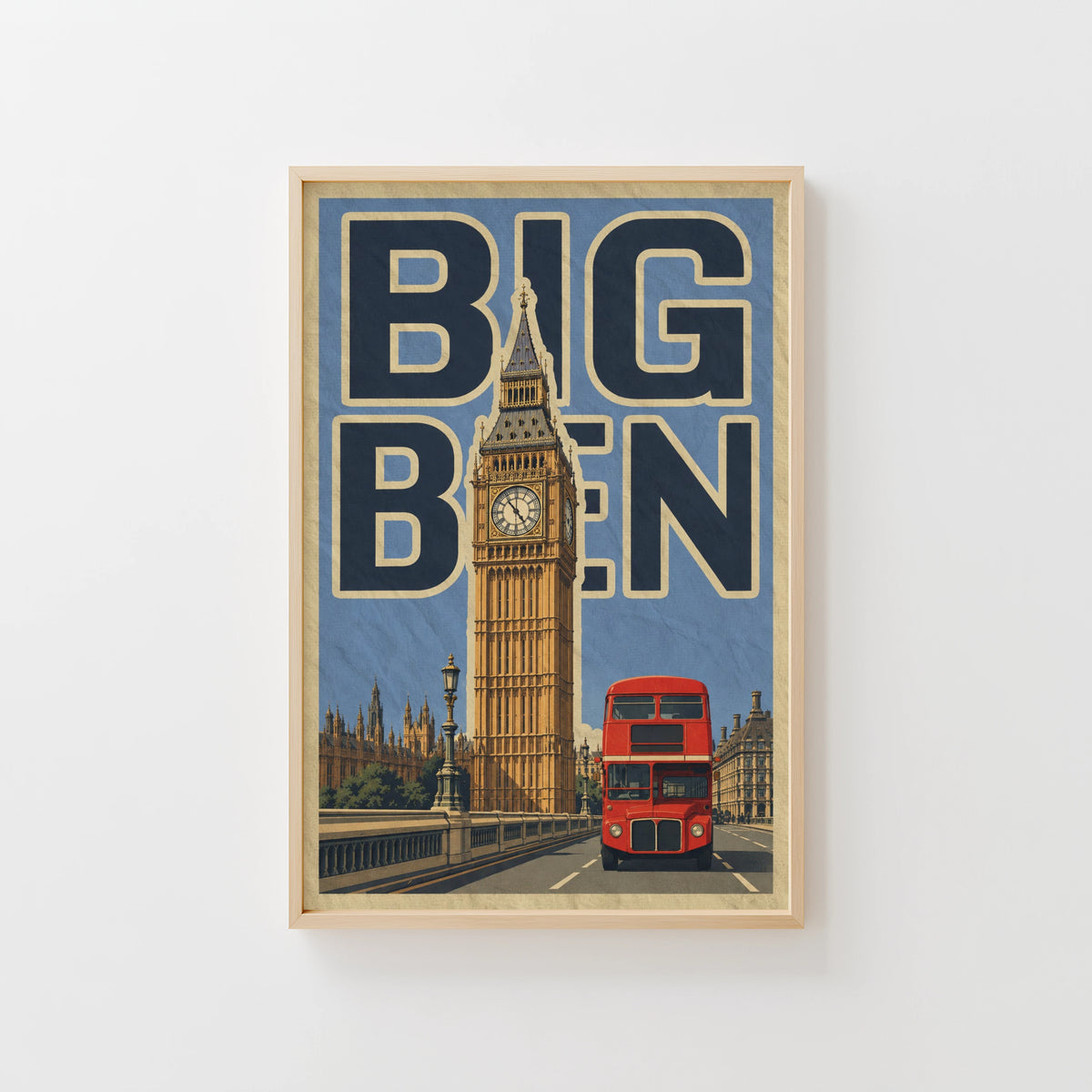 Vintage Big Ben Poster, London Wall Art, Bus Print