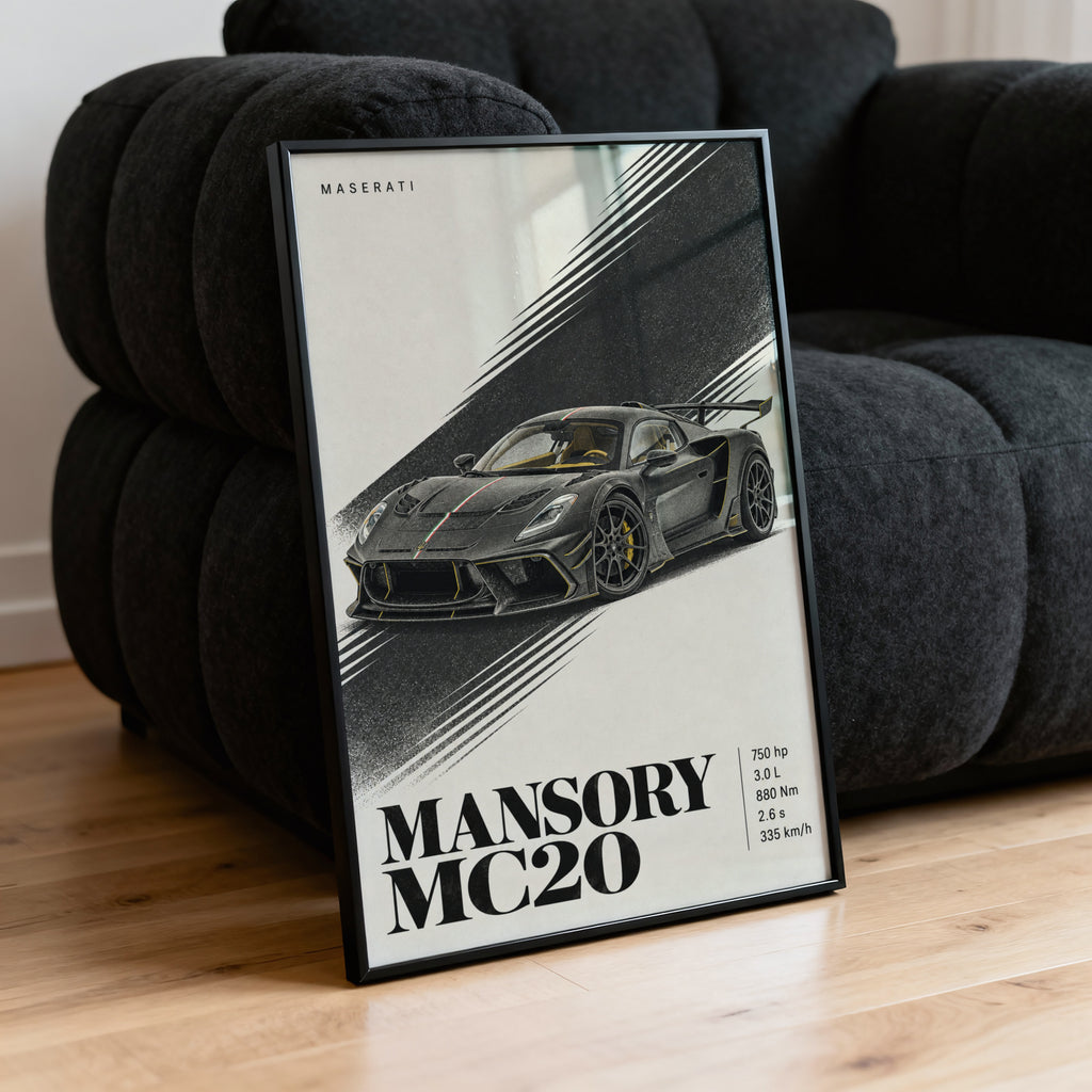 Vintage Maserati MC20 Print, Supercar Wall Art