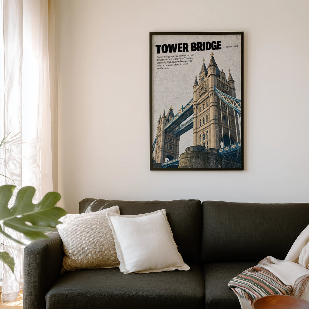 Vintage Tower Bridge London Poster, England Wall Art Print