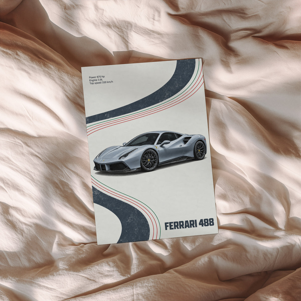 Vintage Ferrari 488 Print, Supercar Poster, Wall Art