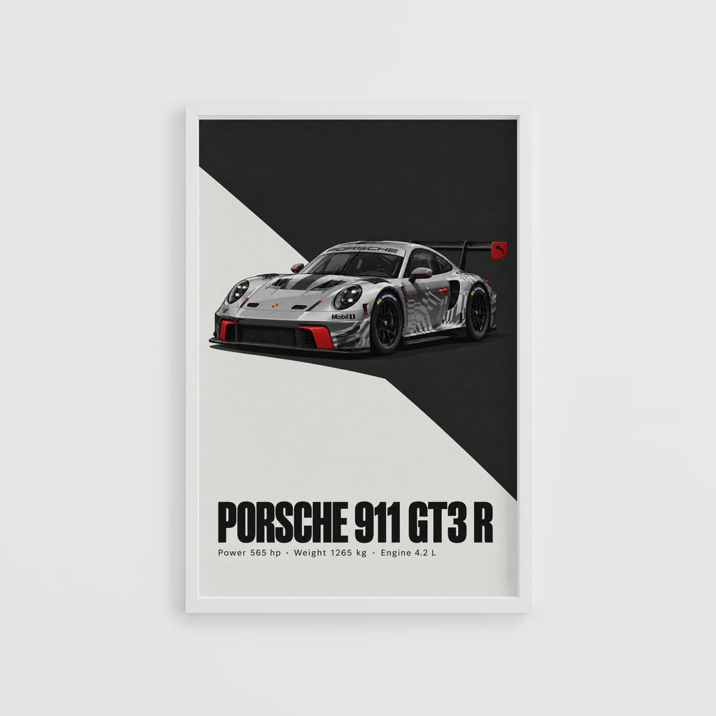Vintage Porsche 911 GT3 R Print, Racing Car Art