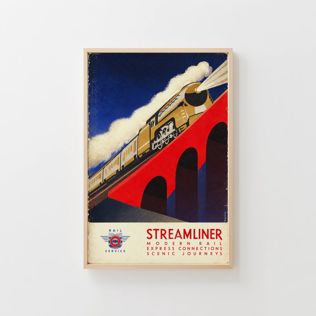 Vintage Art Deco Streamliner Train Print Poster Rail