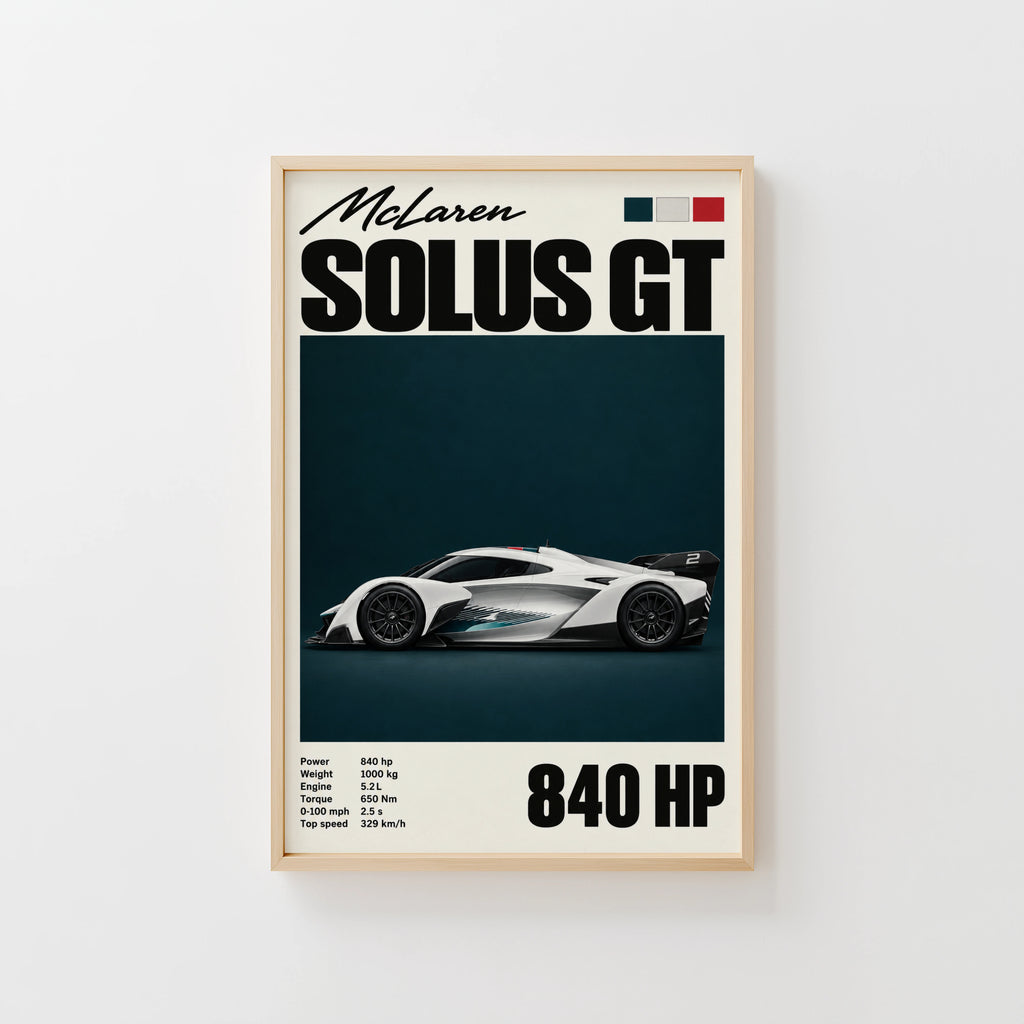 Vintage McLaren Solus GT Print, Supercar Wall Art
