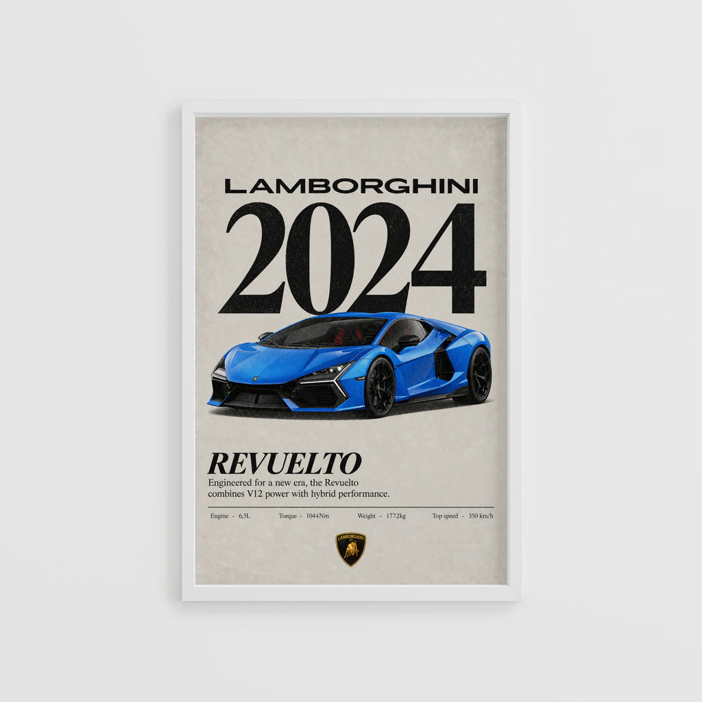Vintage Lamborghini Revuelto Print, Car Wall Art