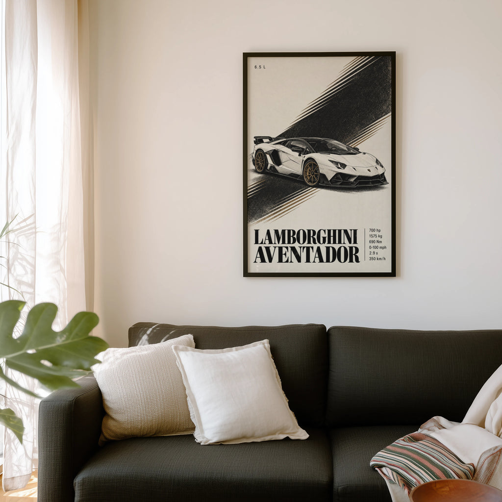 Vintage Lamborghini Aventador Print, Supercar Poster